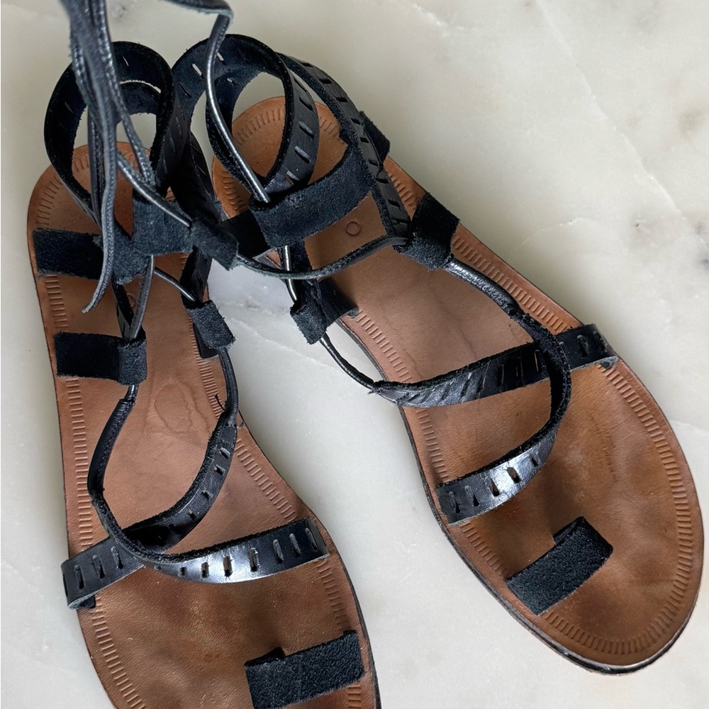 IRO Black Leather Strappy Sandals